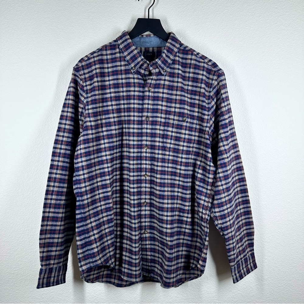 J. Crew Wool Blend Long Sleeve Button Down Shirt with Elbow Patch Large EUC